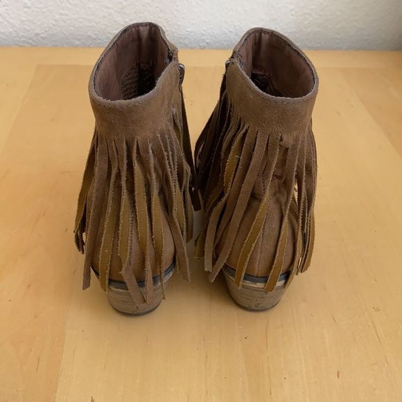 Suede Fringe Brown Booties - Picture 6 of 7
